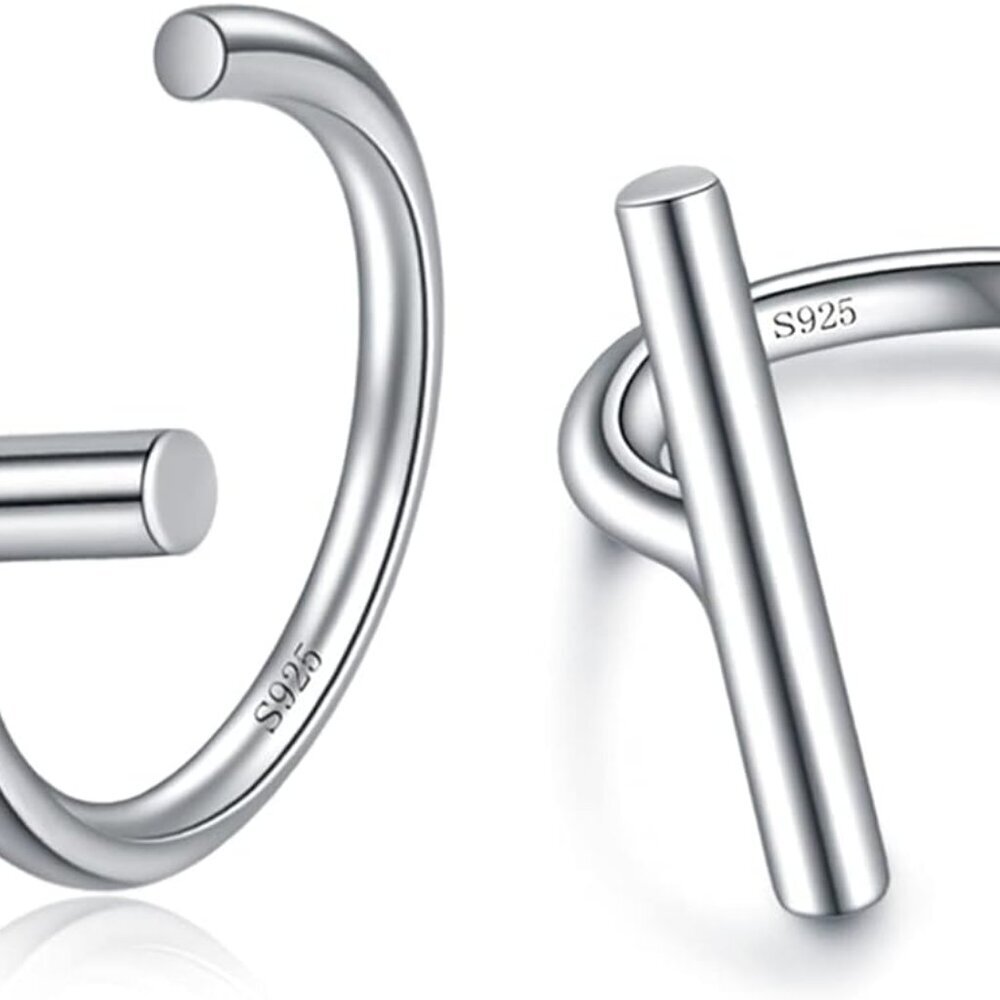 Half Hoops Earrings 925 Sterling Silver Small Huggie Hoop Earrings Ball, Bar, St